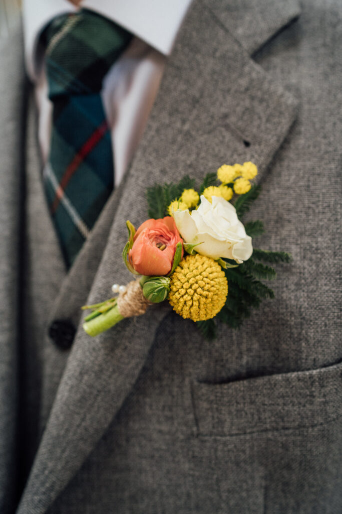 Cairns Farm Estate wedding groom buttonhole- Sarah Fulton Photography