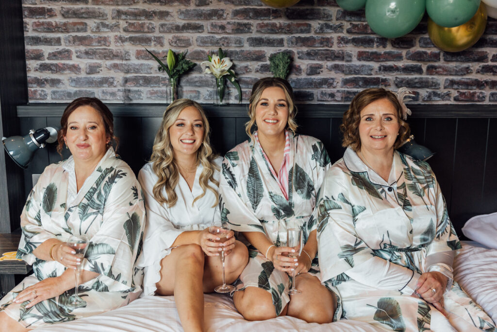 Bride and bridesmaids in matching robes