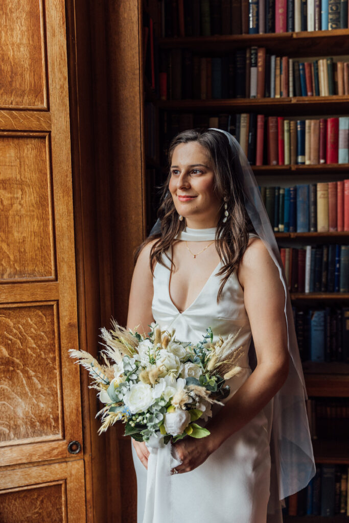 Bride at Carberry Tower wedding