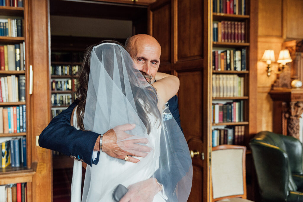 Bride and her father at Carberry Tower wedding