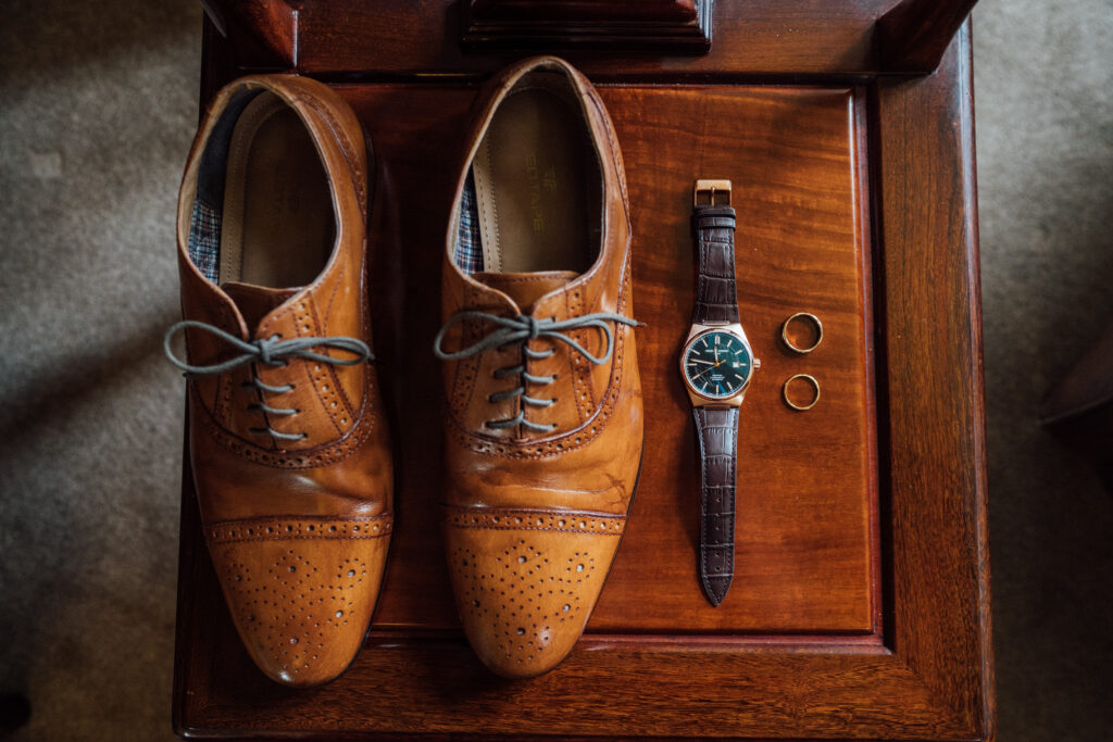 groom details at Carberry Tower wedding