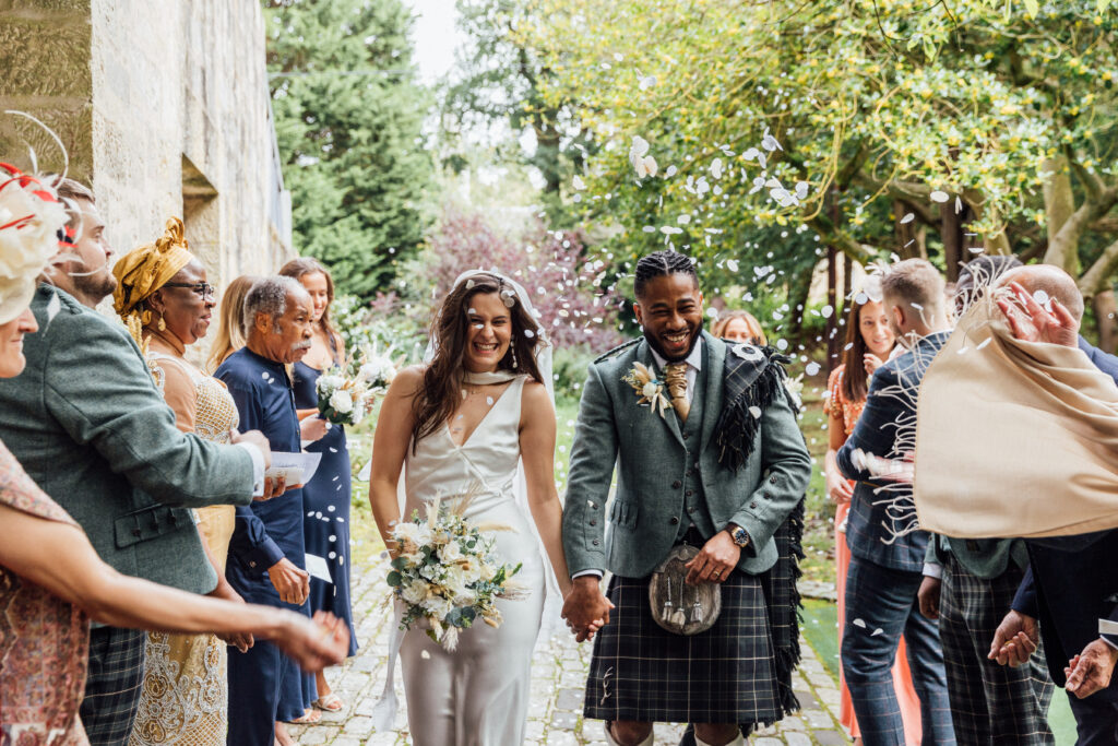 Carberry Tower wedding confetti exit