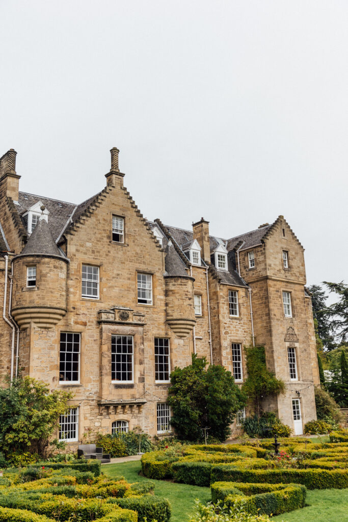 Carberry Tower in Edinburgh with rose garden