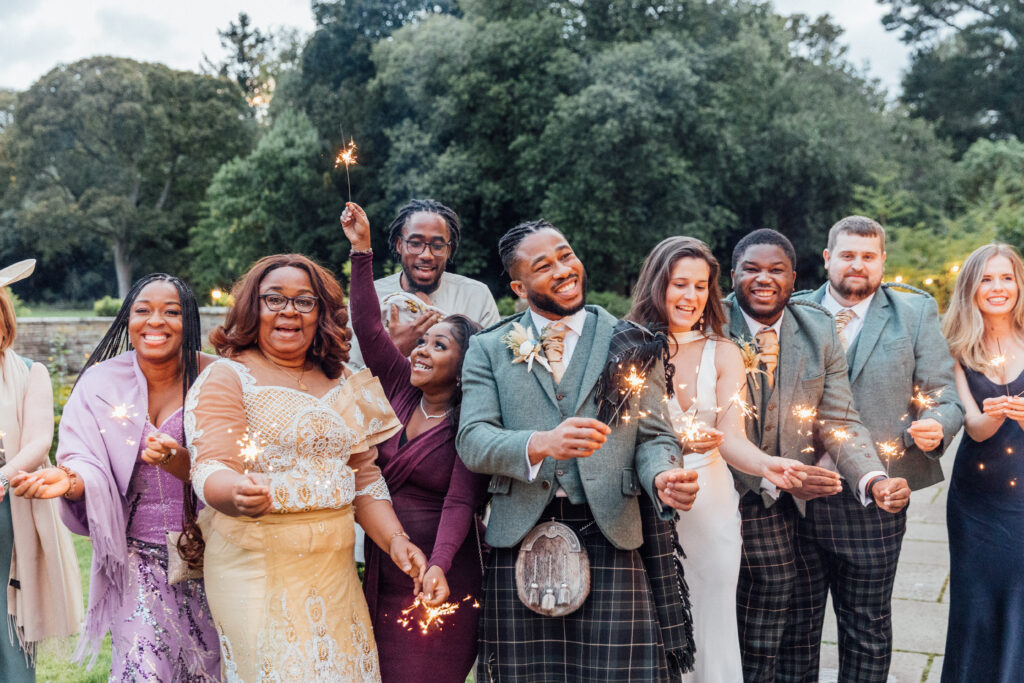 Sparkler exit at Carberry Tower wedding