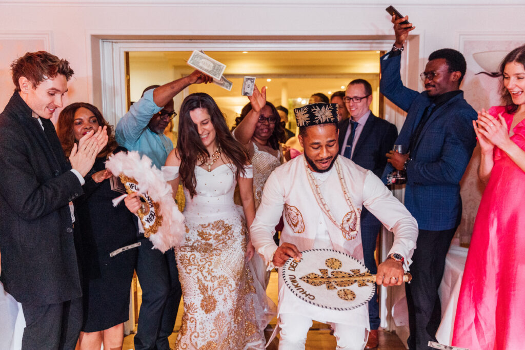 Bride and groom dancing at Carberry Tower wedding