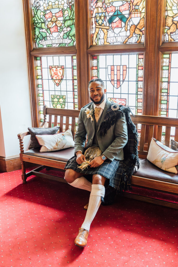 Groom at his Carberry Tower wedding